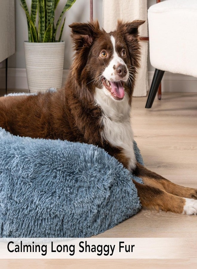 D&C PAWS سرير D&C PAWS Calming Donut للكلاب الصغيرة والمتوسطة الحجم والقطط - سرير دائري فاخر مع فرو صناعي، غطاء قابل للغسل، قاعدة مانعة للانزلاق، وسادة مريحة للحيوانات الأليفة (أزرق ترابي - صغير) - Image 4